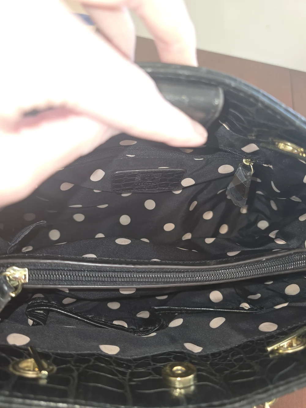 Anne Klein Black Croc-Embossed Shoulder Bag with Gold Accents, New Without Tags!